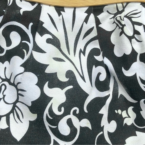 Floral Large Clutch Wooden Hand Bag Black White Summer Spring 100% Cotton Chic - Picture 14 of 16